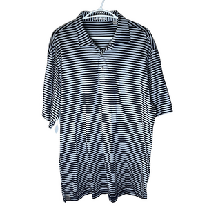 Peter Millar Mens Polo Shirt Black White Cotton Large Stripes